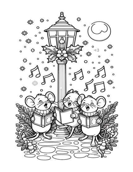 Mice Carolers Coloring Page