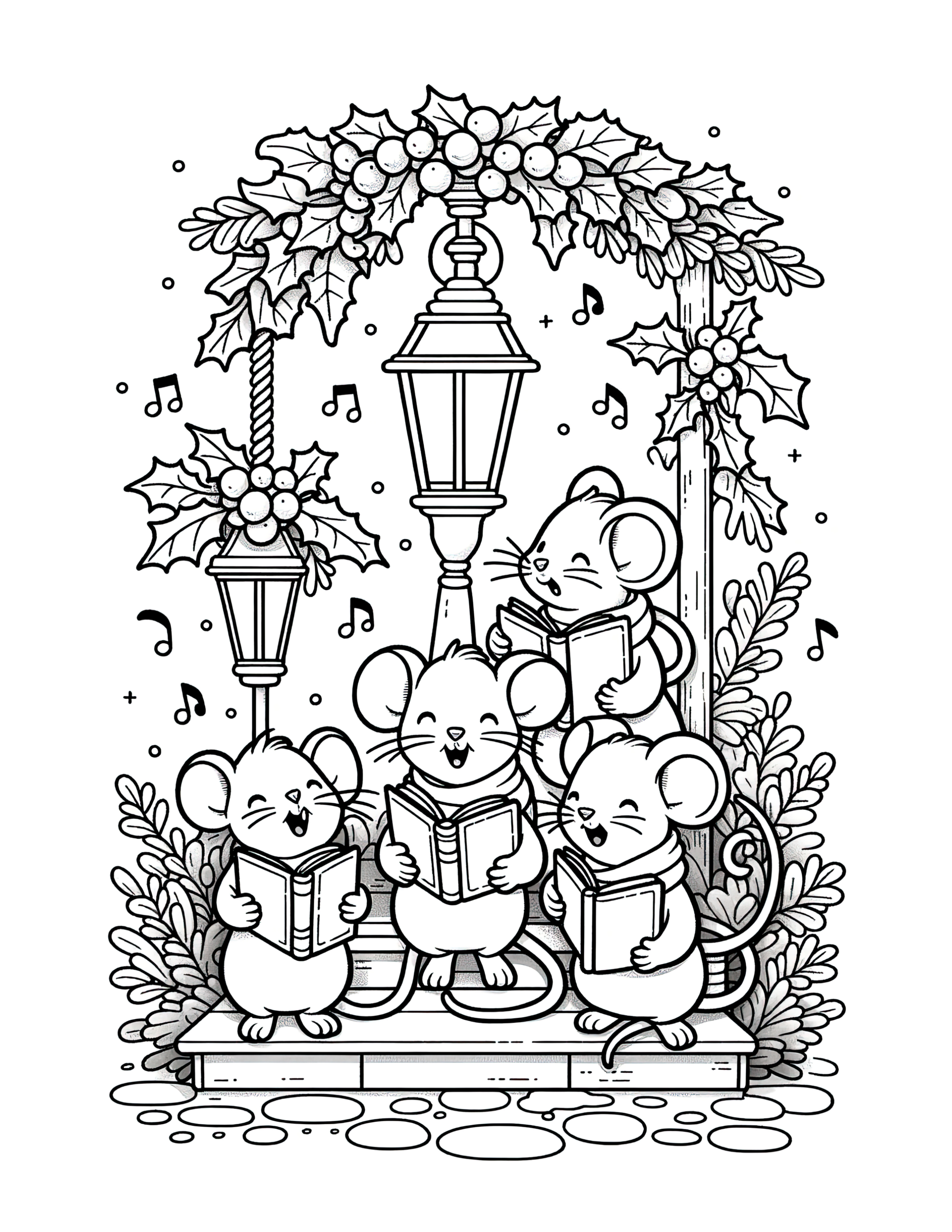 Mice Singing Coloring Page