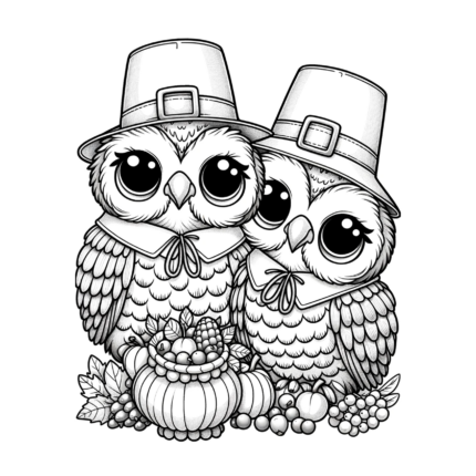 Two Pilgrim Owls Coloring Page