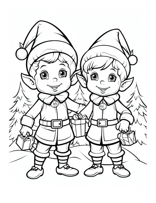 Elf Brothers Coloring Page