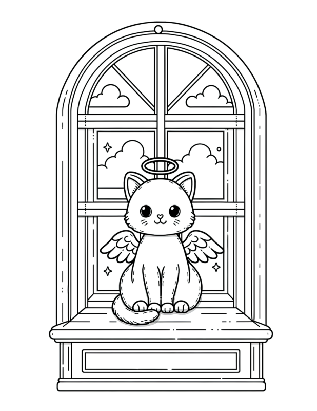 Window Kitten Coloring Page
