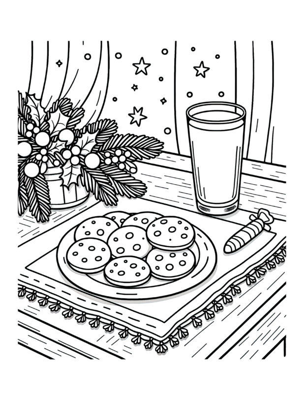 Santa Milk and Cookies Coloring Page