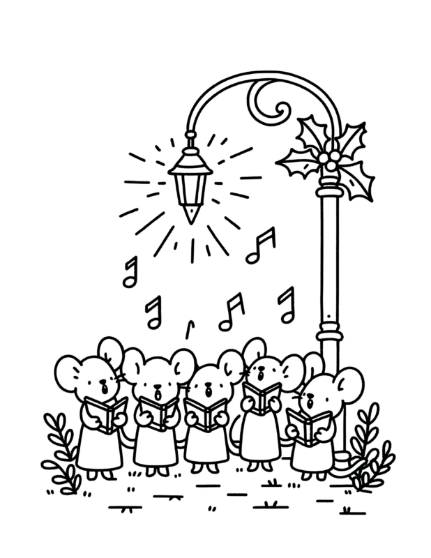 Group of Mice Singing Coloring Page