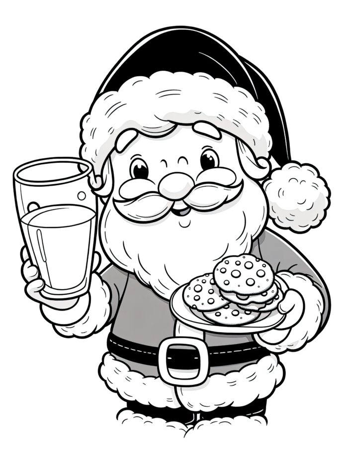 Cookies Milk Santa Coloring Page