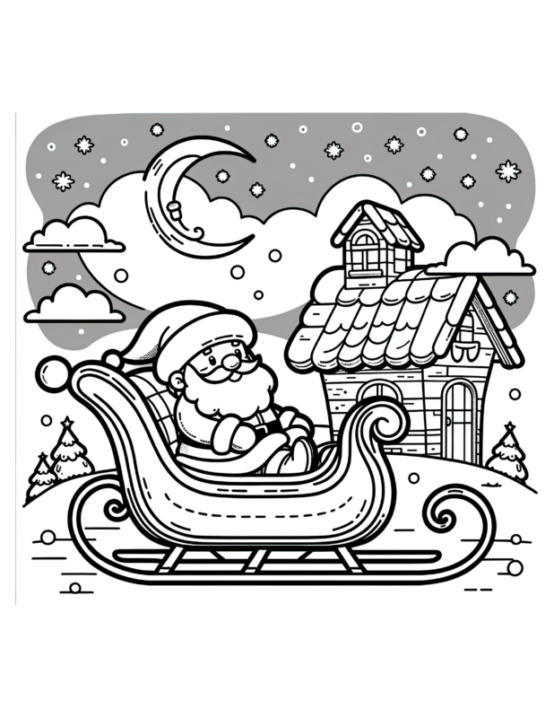 Night Sky Santa Claus Coloring Page