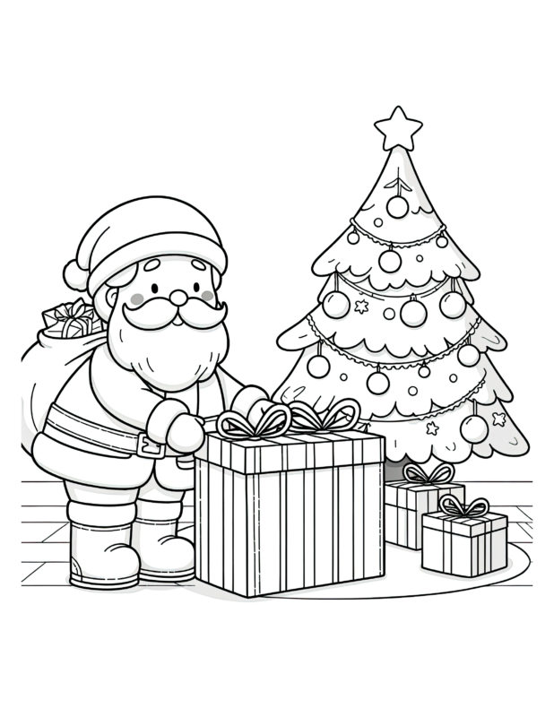 Free Printable Unwrap Joy - Santa Coloring Page For Kids And Adults