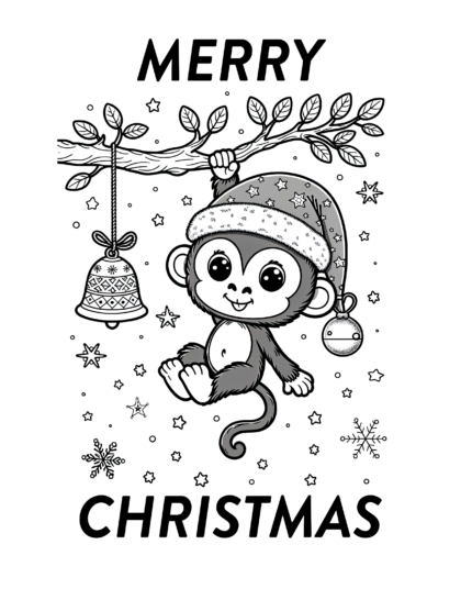 Santa Monkey Coloring Page