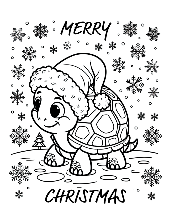 Santa Turtle Coloring Page