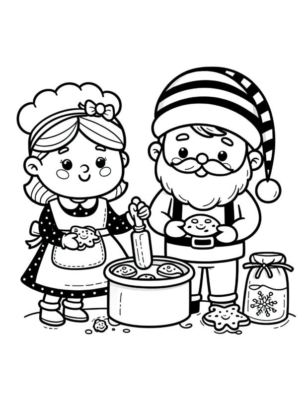 Santa and Mrs Claus Baking Coloring Page