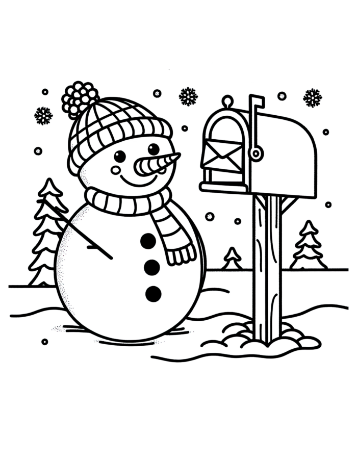 Snowman Mailbox Coloring Page