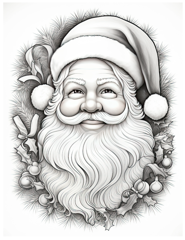 Wreath Santa Claus Coloring Page