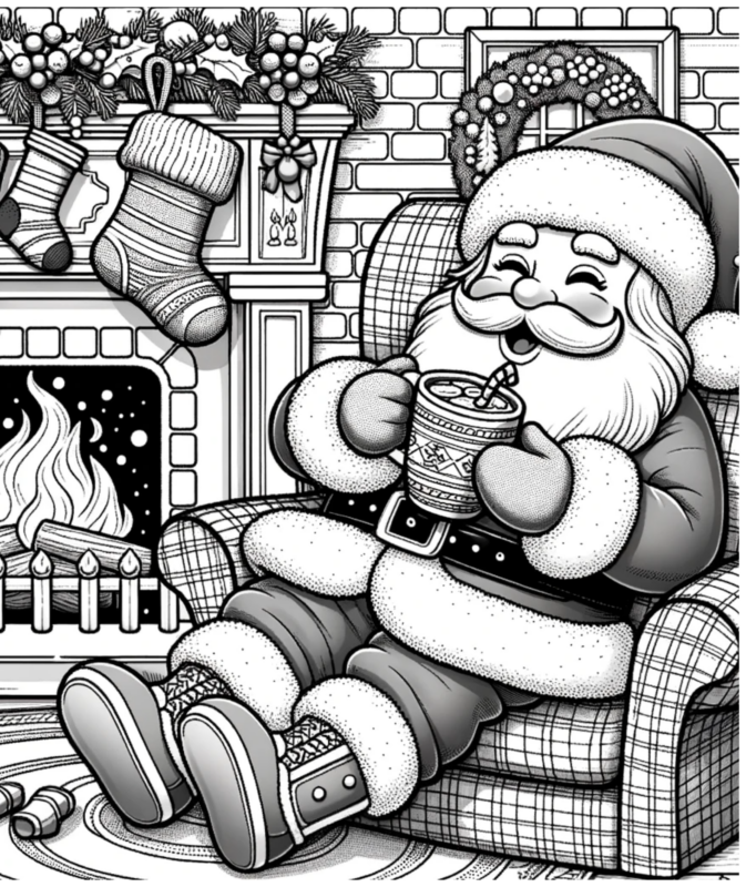 Santa Fireplace Coloring Page