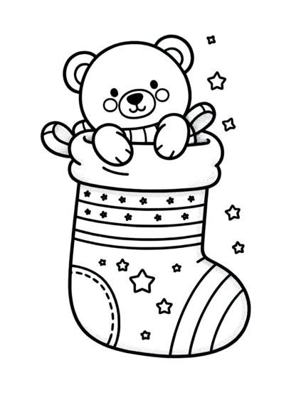Bear Stocking Coloring Page