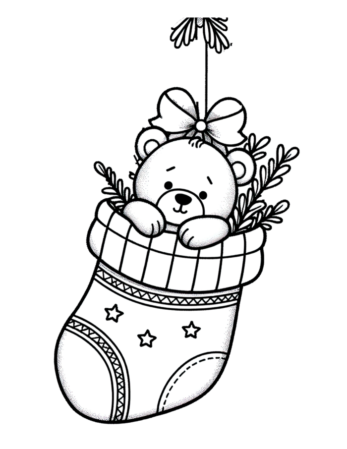 Little Bear Stocking Coloring Page