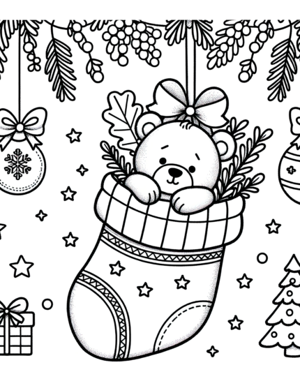 Baby Bear Stocking Coloring Page