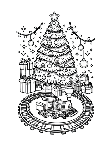 Christmas Tree Train Coloring Page