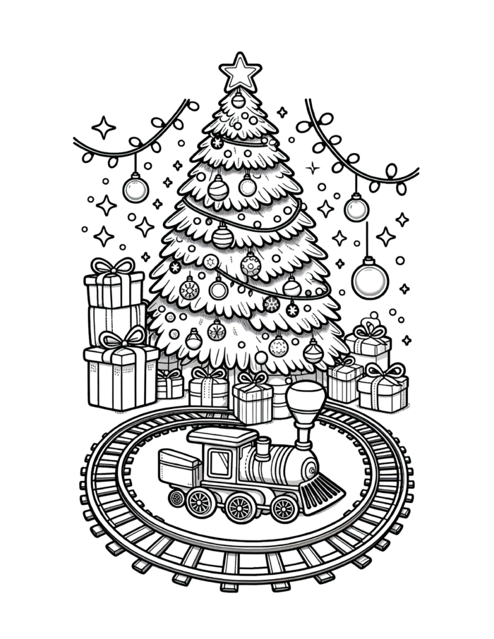 Christmas Tree Train Coloring Page